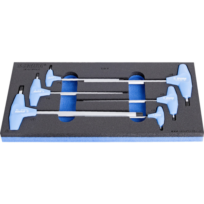 Unior Set of hexagonal screwdrivers with T handle in SOS tool tray