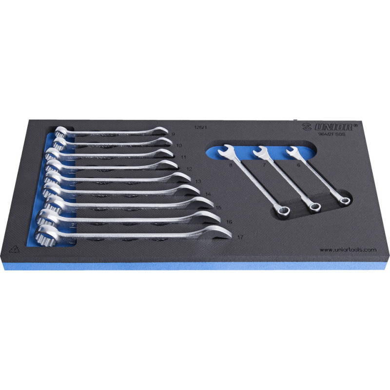 Unior Set of short combinations wrenches in SOS tool tray